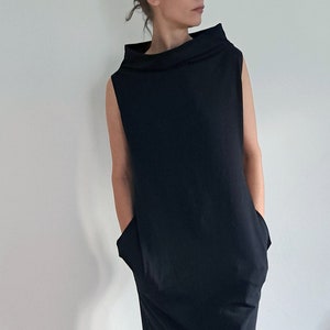 Oversized Loose Fit Cowl Neck Black Women Dress, Unique Minimalist Dress, Comfortable Stylish Women&#39;s Jersey Dress