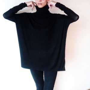 Minimalist Turtleneck Women's Tunic, Oversized Women's Top, High Neck Women's Blouse, Funnel Neck Slouchy Shirt