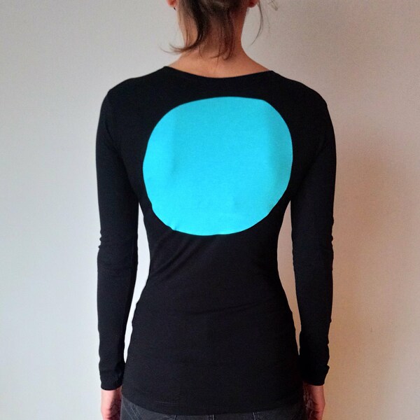 Long Sleeved Color Block Top with Long sleeves, Minimalistic Black Jersey Women's Top, Gift for Her