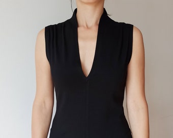 OFERTA - Camiseta minimalista de jersey grueso: Camiseta sin mangas con cuello alto y escote en V, tallas XS, M y XL