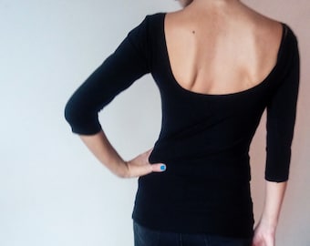 Minimalist Women&#39;s Top with Open Back, Party Top, Cocktail Shirt,  Front & Back Wearable Women&#39;s Shirt, Gift for Her