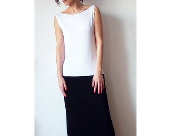 Black and White Long Women Dress, Colorblock Evening Dress, Long Elegant Minimalistic Jersey Dress