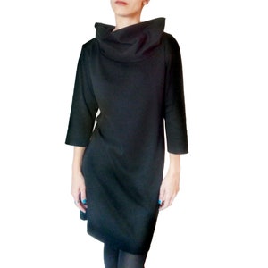 Heavy Weight Jersey Minimalist Women Dress With Collar, Elegant Dress, Women Autumn Winter Dress