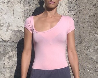 Asymmetric Neck Opening Minimalist Fitted Jersey Women's Top, Sexy Summer Top, Party Top, Women's T-shirt with short sleeves
