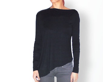 Asymmetric Minimalist Jersey Women's Top, Women Slouchy Shirt, Designer Oversized T-shirt