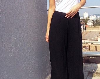 Wide Leg Jersey Black Pants, Minimalistic Elegant Women's Black Pants, Palazzo Women Jersey Pants