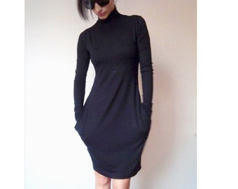 Turtleneck Jersey Dress with Pockets: Avantgarde Minimalist Tunic Custom made