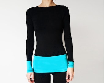 Color Block Long Sleeved Top, Womens Designer Tee, Women Blouse with Long Sleeves