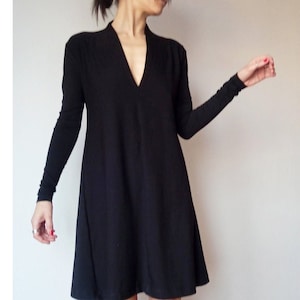 Long Sleeve Women's Dress,  Minimalist Heavy Jersey V-Neck