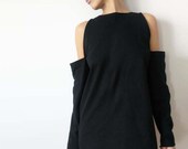 Off-the-Shoulder Black Women 39 s Top, Exposed shoulders cutouts Designer Blouse, Black Cotton Avant Garde Top with Cold Shoulder design