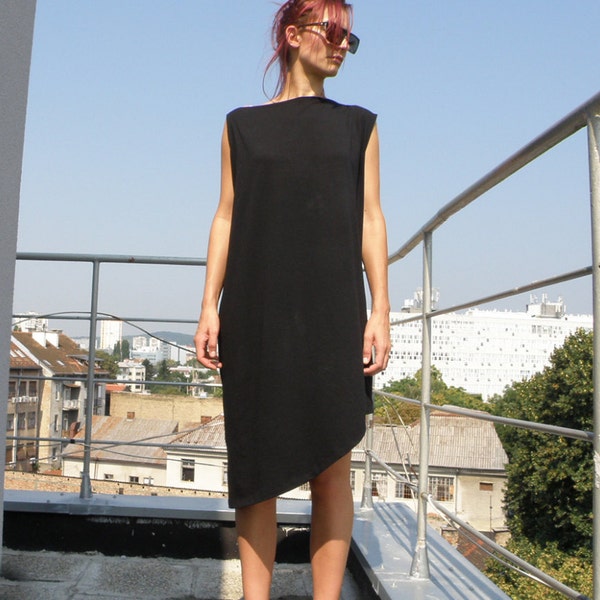 Minimalist Asymmetric Black Women Jersey Dress, Oversized Women's Tunic, Party Dress, Cocktail Tunic