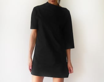 Asymmetrical Black Jersey Women Dress, Minimalist Stylish Black Tunic, Unique Little Black Jersey Dress, Gift for Her