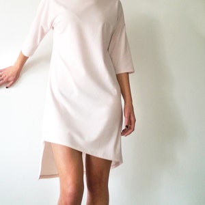 Asymmetric Loose Fit Jersey Minimalistic Women Dress, High Low Geometric Tunic, Casual Designer Unique Jersey Dress