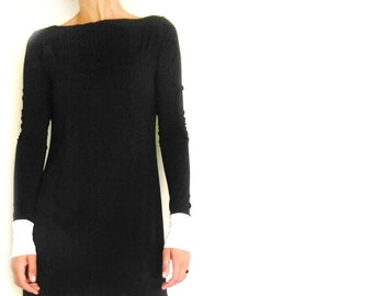Elegant Long sleeved Women Jersey Dress, Little Black Dress, Designer's Women's Comfy Elegant Tunic, Long Sleeve Black Women Dress