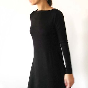 Black Asymmetric Tunic: Minimalist Viscose Jersey Slit Dress