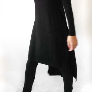 Women Tunic with Slits and Long Sleeves, Women Jersey Shirt with Slits, Black Minimalist Asymmetric Blouse, Jersey Dress