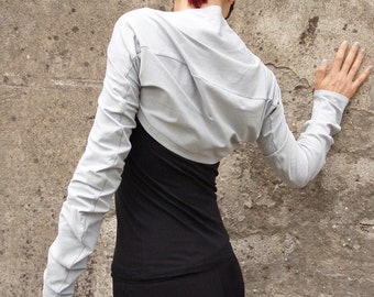 Short Women's Cardigan, Fashion Women's Bolero, Minimalist Cropped Cardigan with Superlong sleeves