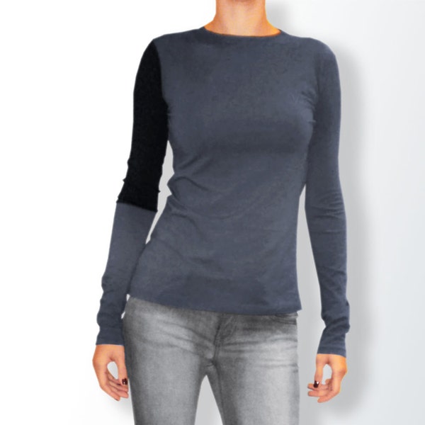Minimalistisch tailliertes Damen-Top, lange Ärmel Frauen T-Shirt, Geschenk für sie
