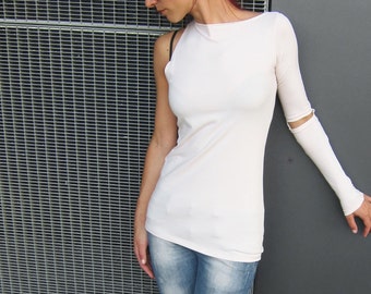 Asymmetric Minimalist Jersey Avantgarde Women's Top, Party Top, Sexy Top, One Sleeve Extravagant  Women's T-shirt