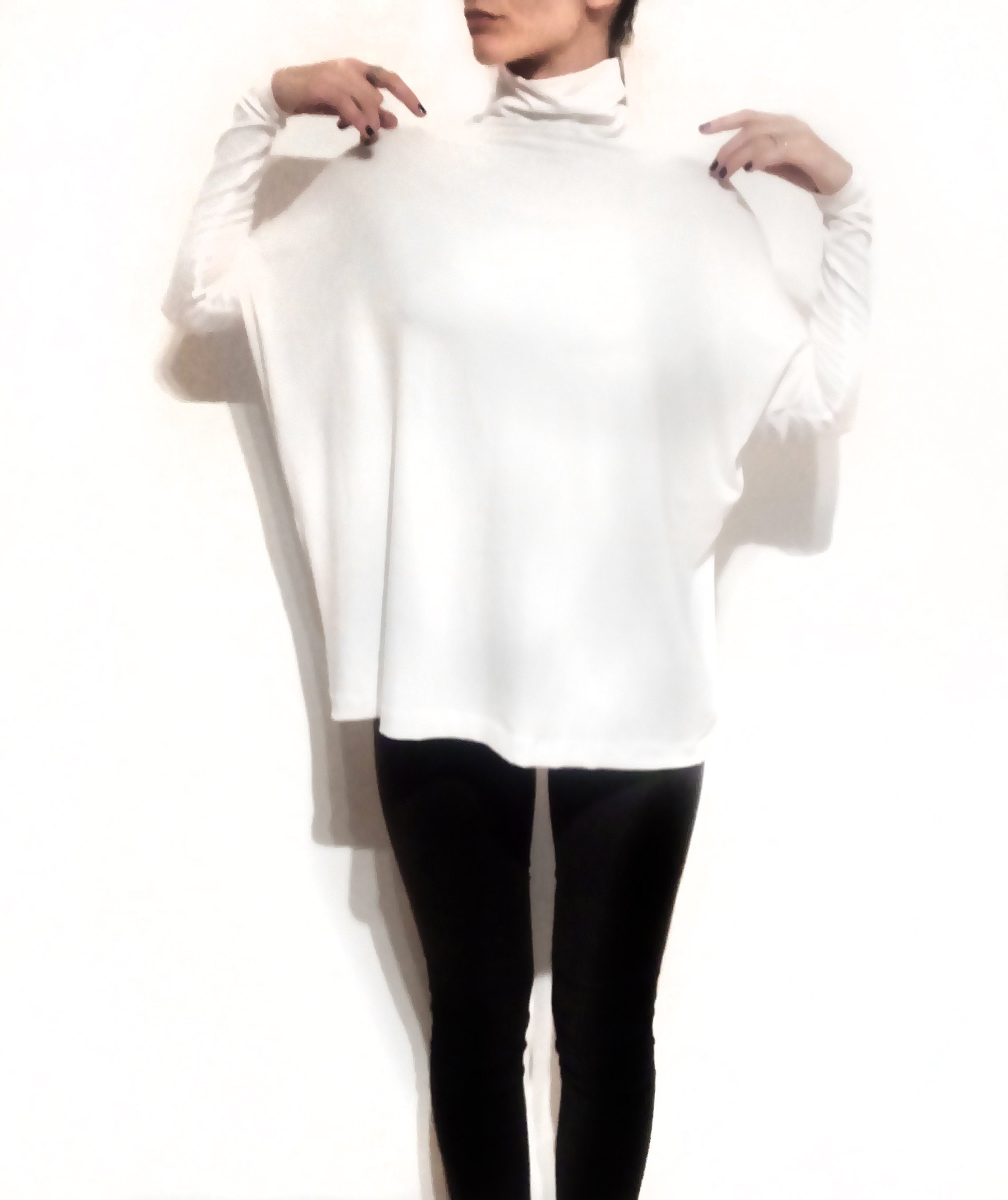Oversized Jersey Tunic Top Minimalist Turtleneck, Loose Fit, Custom Made