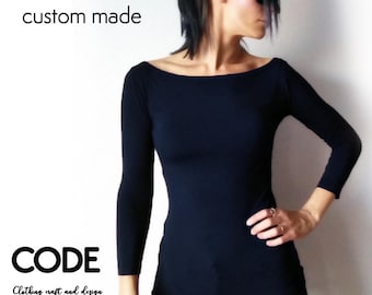 Jersey de punto para mujer: elegante camisa de cuello barco y manga 3/4