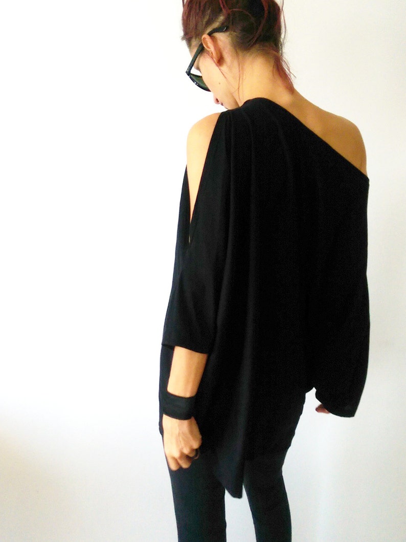 Off The Shoulder Black Women/'s Tunic Party DressCocktail Black TunicOversized Women TunicAsymmetrical Jersey Tunic