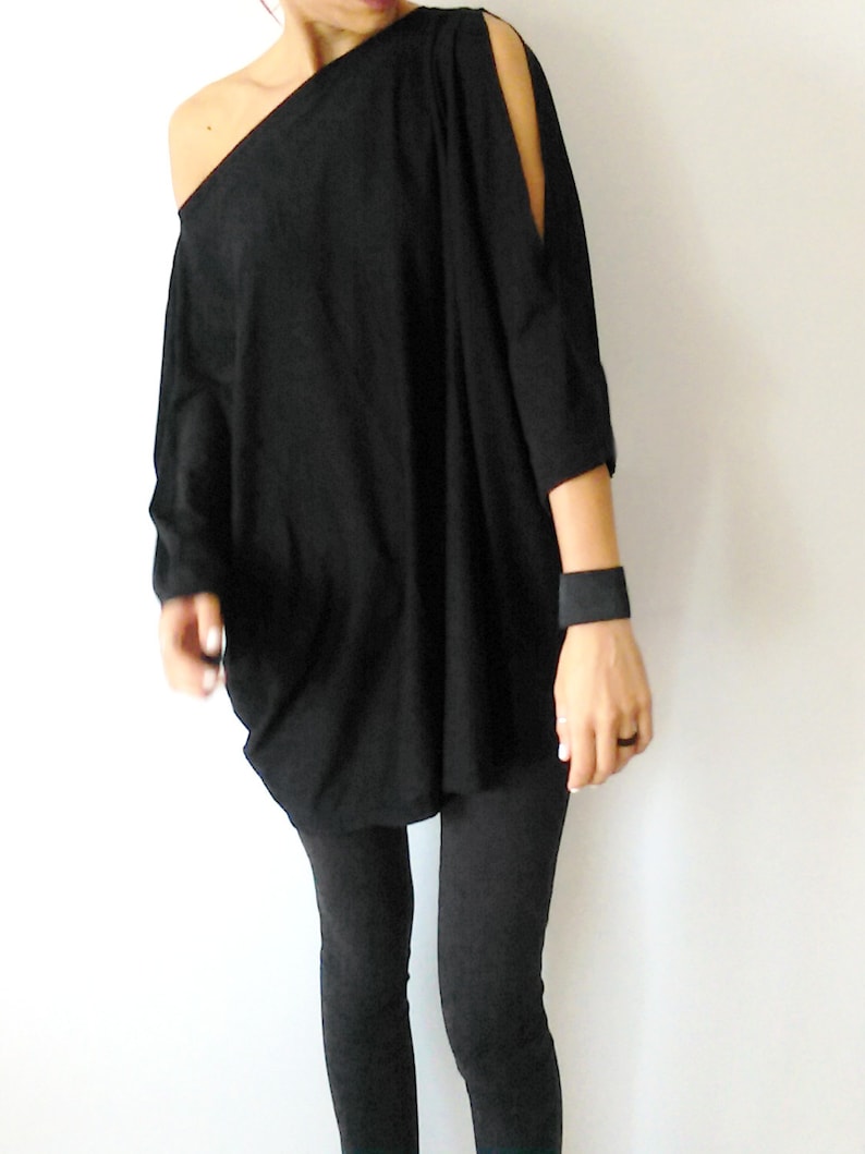 Off The Shoulder Black Women/'s Tunic Party DressCocktail Black TunicOversized Women TunicAsymmetrical Jersey Tunic