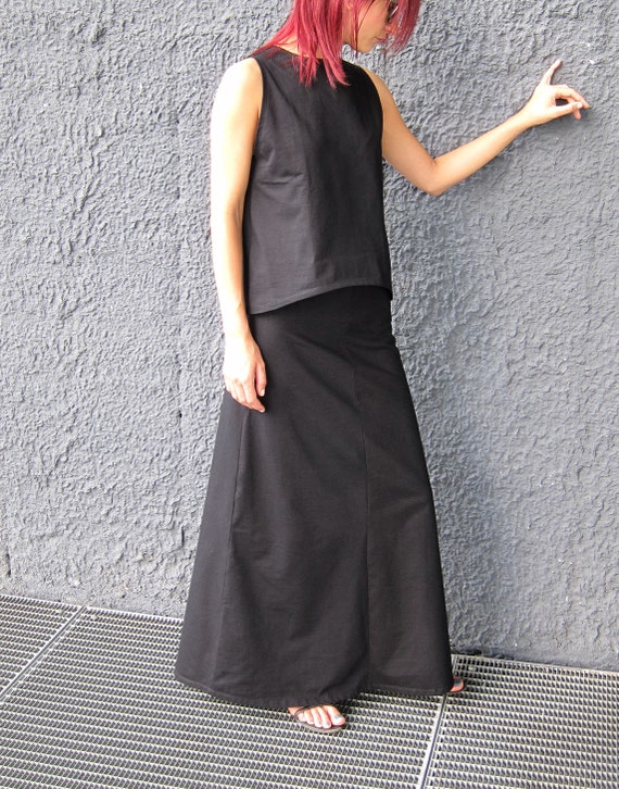 Heavy Fabric Minimalist Black Long Skirt Black Maxi | Etsy