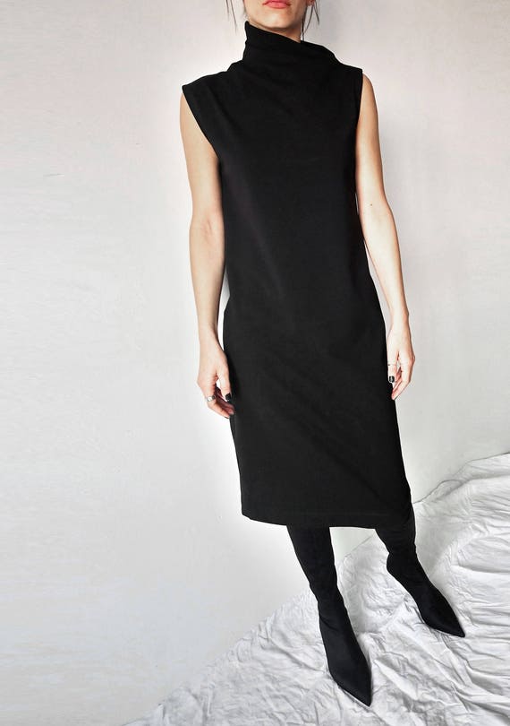 Unique Heavy Jersey Dress, Asymmetric Collar, Oversized Elegant Dress