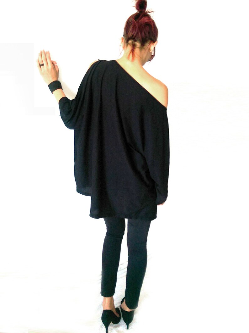 Off The Shoulder Black Women/'s Tunic Party DressCocktail Black TunicOversized Women TunicAsymmetrical Jersey Tunic