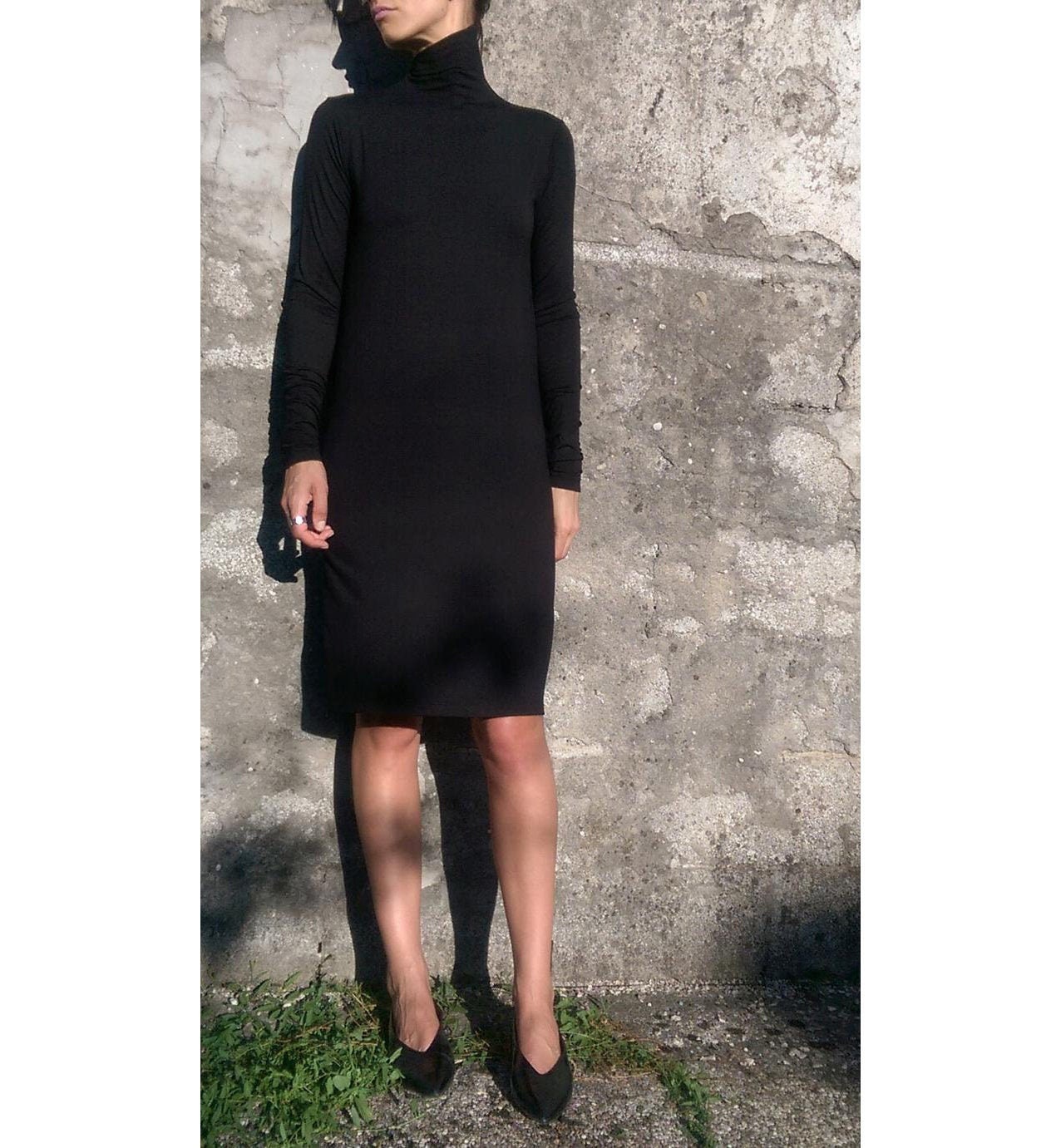 asymmetrical turtleneck dress Full Size Asymmetrical Hem Turtleneck Dress Plus Size