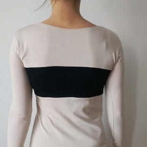 Fitted Women's Top with Long sleeves, Designer's Women's Shirt, Long Sleeve Women's Blouse, Gift for Her, Colorblock shirt