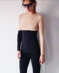 Elegant Long sleeved Women's T-shirt, Fitted Color Block Top, Designer's Women's Tee, Long Sleeve Women's Blouse, Gift for Her product logo