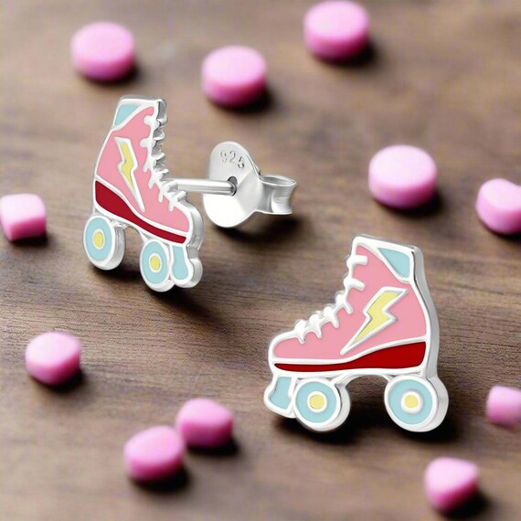 Roller Boot Earrings: Silver Skating Jewelry (Hypoallergenic Studs)