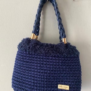 Blu Anticu – Borsa Uncinetto Blu Fatta a Mano con Manici Intrecciati | Handmade in Italy – Ducitte