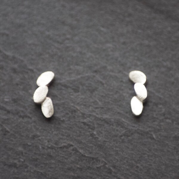 Handmade solid satin finish sterling silver studs, stud earrings, oval wire earrings, laurel leaf silver earrings, gift