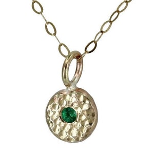 2mm Emerald & Recycled Solid 9ct Yellow Gold Pebble Pendant Necklace, Gold Pendant, gemstone necklace, May birthstone gift, 55 anniversary