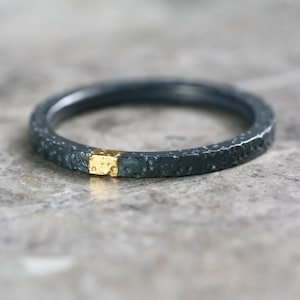 Oxidised Dot Textured Silver & Gold 2mm Stacking Ring, Alternative Wedding Ring, Recycled Silver, Keum Boo