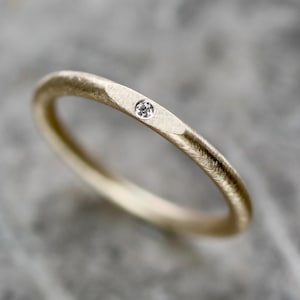 Diamond Facet Gold Ring, Minimalist Recycled Solid 9ct Gold, Textured Matte Gold Band, Alternative Engagement Ring, April Birthstone