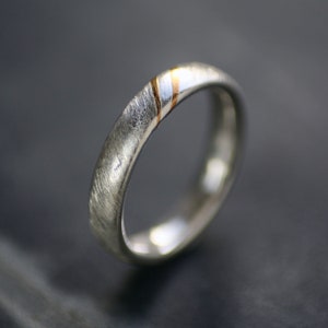 Bias Textured Polished Silver & 24ct Gold Ring, Unisex, Keum Boo, Geumbu, Kum-bu Band, Textured Ring, Alternative Wedding Ring