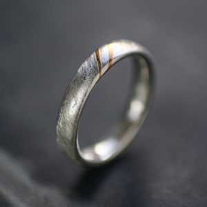 Bias Textured Polished Silver & 24ct Gold Ring, Unisex, Keum Boo, Geumbu, Kum-bu Band, Textured Ring, Alternative Wedding Ring