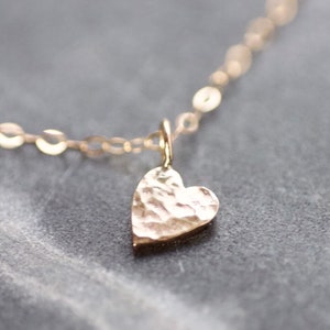 Recycled Solid 9ct Yellow Gold Heart Pendant Necklace, Handmade Hammered Dainty Heart, Textured Gold Necklace, Gift