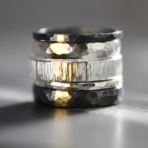 Cross Hatch Polished Silver & 24ct Gold Ring, Unisex, Keum Boo, Geumbu, Kum-bu Band, Textured Ring, Alternative Wedding Ring, Gothic image 7