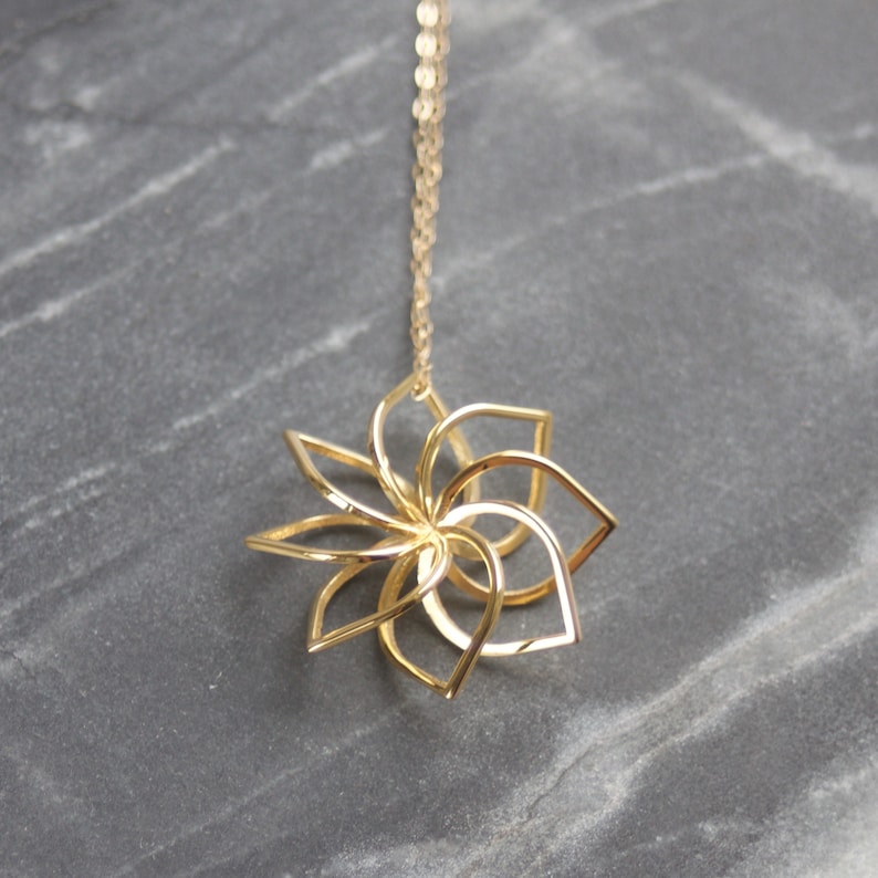 LC 3D Printed Statement 18ct Gold Plated Array Pendant, 9ct gold chain, gold necklace, 20 inch chain, modern, geometric, contemporary, gift image 1