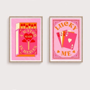Match Made in Heaven | Lucky Me Posters | Orange and Pink Wall Art | gift for her