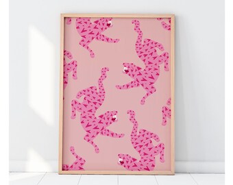 Tiger Pattern Poster | Pink Wall Art | Jungle Poster | Animal Artwork | Retro Wall Art | Tiger Printable Art | Minimal Cheetah Poster