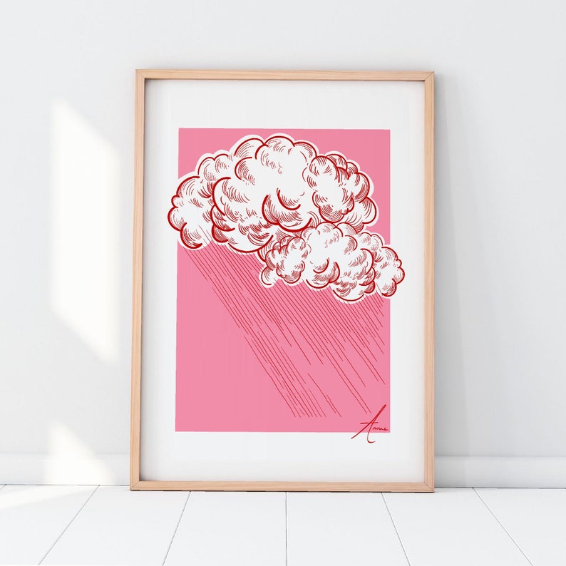 Pink and Red Illustration Posters Cloud Illustration Bug print Digtial Download image 2