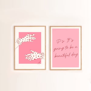 Luvas do vintage e citações inspiradas Pôster | Arte de parede rosa e vermelha | Estampas Femininas | P.s Pôster | Duas estampas | Download digital