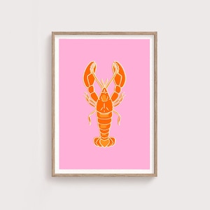 Lobster Poster | Pink and Orange Wall Art | Kitchen Poster Print  | Foodie Gift | Wall Decor | DIGITAL DOWNLOAD