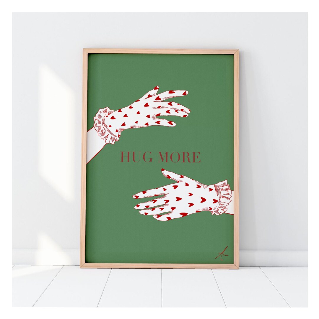 Hug More Poster | Vintage Inspired Wall Art | Green and Red Prints ...